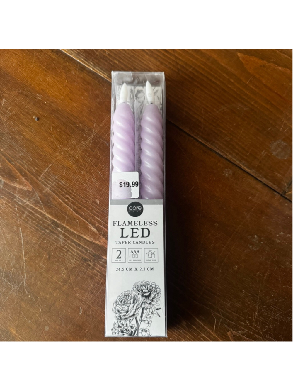 Core Home Lavender Fluted Flameless LED Taper Candles (Set of 2)